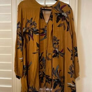 Free People Floral Print Mustard and Black Blouse